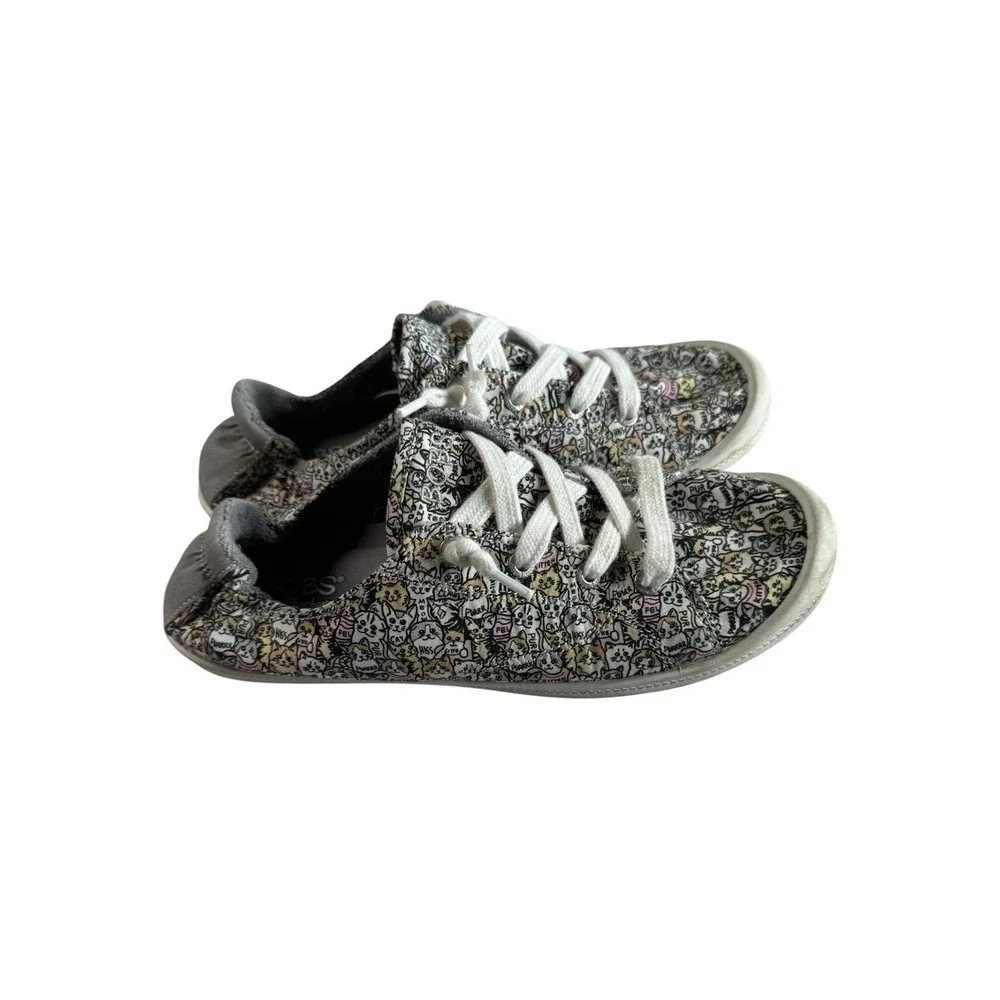 Skechers Bobs Beach Bingo Rover Cat Print Sneakers 113582 Gray Multi Womens 9